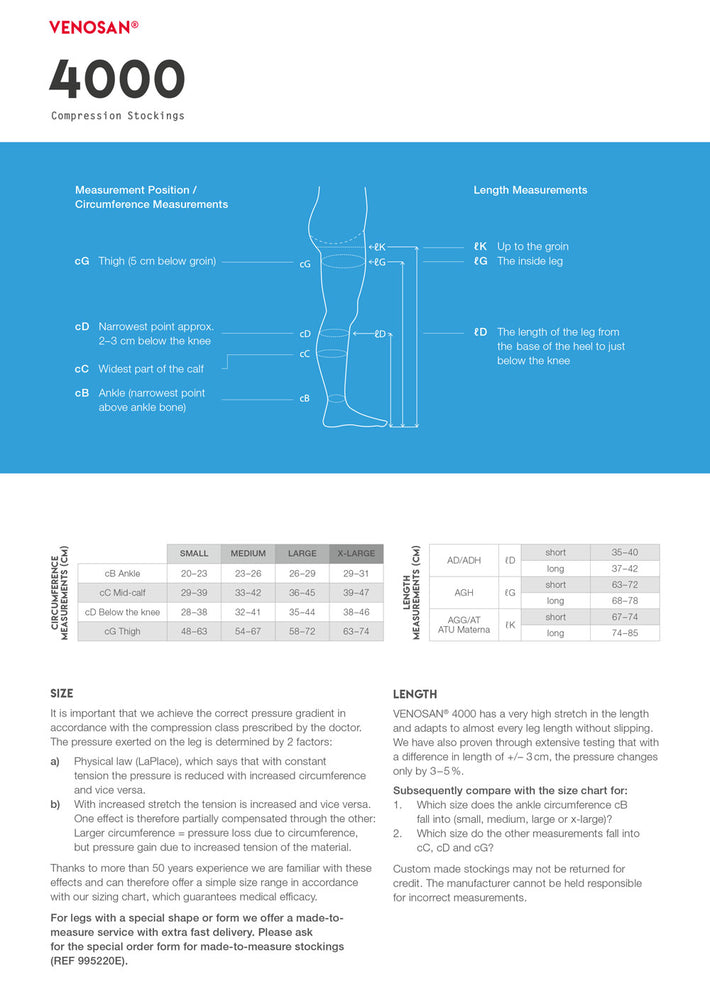 Measuring guides for compression socks and stockings – Venocare